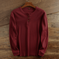 Torsten | Herren Casual Waffelstrick Henleyshirt – Rot