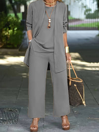 Henriette | Damen Dreiteiler Set mit Weiter Hose – Grau