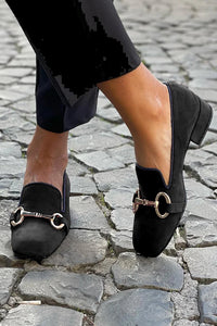 Henriette | Damen Loafer mit goldener Spange – Schwarz