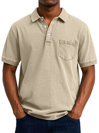 Herren bequemes Denim-Poloshirt | Kurzarm – Beige