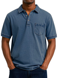 Herren bequemes Denim-Poloshirt | Kurzarm – Dunkelblau