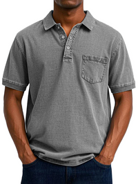 Herren bequemes Denim-Poloshirt | Kurzarm – Grau