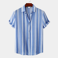 Herren bequemes gestreiftes Hemd | Kurzarm – Himmelblau