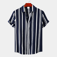 Herren bequemes gestreiftes Hemd | Kurzarm – Marine