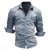 Herren bequemes Jeanshemd | Langarm – Hellblau