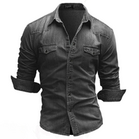 Herren bequemes Jeanshemd | Langarm – Hellgrau