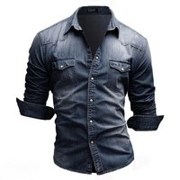 Herren bequemes Jeanshemd | Langarm – Pastellblau