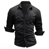 Herren bequemes Jeanshemd | Langarm – Schwarz