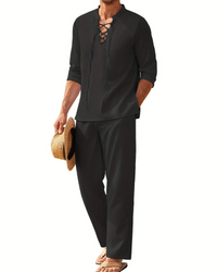 Herren bequemes Oberteil- und Hosen-Sommer-Set | Moderner – Schwarz