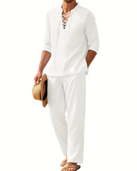 Herren bequemes Oberteil- und Hosen-Sommer-Set | Moderner – Weiß