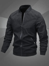 Simon | Herren Bomber Jacket Lässige Polyester Collegejacke Mit Baseball-Kragen – Schwarz