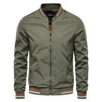 Tobias | Herren Bomber Jacket unifarben mit Rippbündchen Reißverschluss – Grün