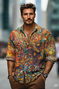 Herren lebendiges Button-Down-Hemd | Langarm – Mehrfarbig