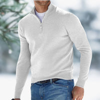 Alexander | Herren Feinstrick Pullover Viertelreißverschluss Knit Sweater – Weiß