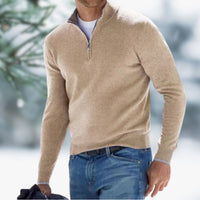 Alexander | Herren Feinstrick Pullover Viertelreißverschluss Knit Sweater – Aprikose