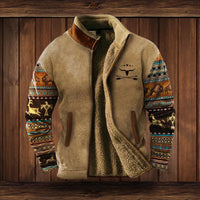 Alexander | Herren Fleece-Outdoorjacke mit Azteken-Muster Sherpa-Futter Reißverschluss – Braun 2