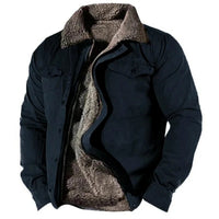 Elias | Herren Fleecegefütterter Western-Cardigan Sherpa-Kragen Knopfleiste – Marine