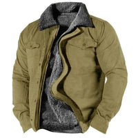 Elias | Herren Fleecegefütterter Western-Cardigan Sherpa-Kragen Knopfleiste – Grün