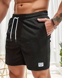 Herren gerippte Sommershorts | kurze – Schwarz