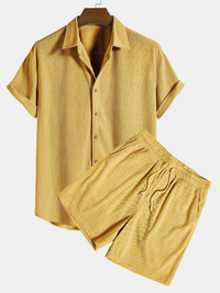 Herren geripptes Kurzarmhemd- und Shorts-Set | Moderner – Gelb