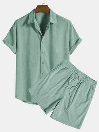 Herren geripptes Kurzarmhemd- und Shorts-Set | Moderner – Grün