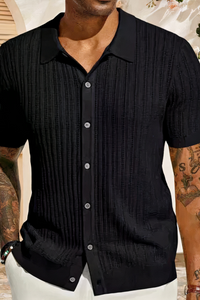 Herren gestricktes Urlaubshemd | Kurzarm – Schwarz