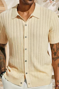 Herren gestricktes Urlaubshemd | Kurzarm – Beige