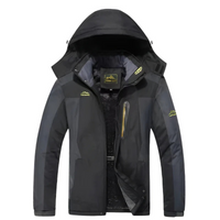 Herren Kapuzen-Outdoor-Winterjacke | Wasserdichte – Schwarz-Grau
