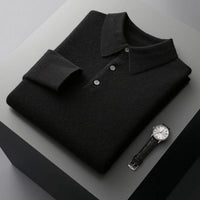 Sebastian | Herren Kaschmir Polo Knit Sweater Langarm Business Strickpullover – Schwarz