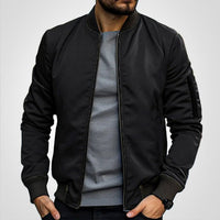 Niklas | Herren Klassische Bomber Jacket Übergangsjacke mit Rippbündchen – Schwarz