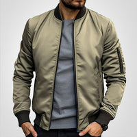 Niklas | Herren Klassische Bomber Jacket Übergangsjacke mit Rippbündchen – Khaki