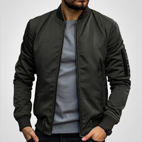Niklas | Herren Klassische Bomber Jacket Übergangsjacke mit Rippbündchen – Olivgrün