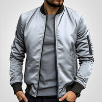 Niklas | Herren Klassische Bomber Jacket Übergangsjacke mit Rippbündchen – Hellgrau