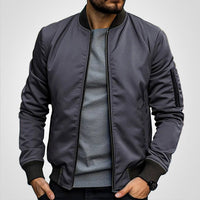 Niklas | Herren Klassische Bomber Jacket Übergangsjacke mit Rippbündchen – Dunkelgrau