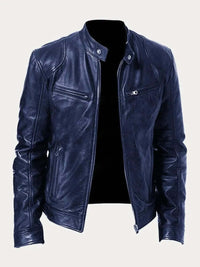 Stefan | Herren Klassische Slim-Fit Echtleder Bikerjacke – Dunkelblau