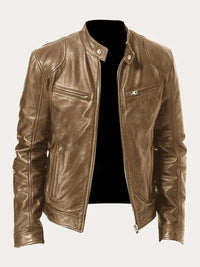 Stefan | Herren Klassische Slim-Fit Echtleder Bikerjacke – Khaki