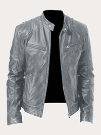 Stefan | Herren Klassische Slim-Fit Echtleder Bikerjacke – Grau