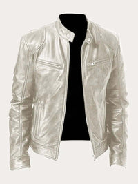 Stefan | Herren Klassische Slim-Fit Echtleder Bikerjacke – Silber