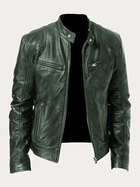 Stefan | Herren Klassische Slim-Fit Echtleder Bikerjacke – Militärgrün