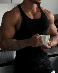 Herren klassisches geripptes Tanktop | Sport – Schwarz