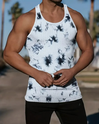 Herren klassisches geripptes Tanktop | Sport – Weiß mit schwarzem Aufdruck