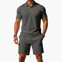 Herren klassisches Poloshirt- und Shorts-Set | Twin – Dunkelgrau