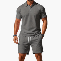 Herren klassisches Poloshirt- und Shorts-Set | Twin – Hellgrau