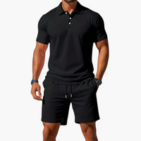 Herren klassisches Poloshirt- und Shorts-Set | Twin – Schwarz