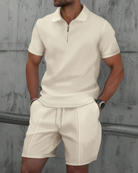 Herren lässiges Poloshirt- und Shorts-Set | kurzer hose – Beige