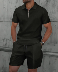 Herren lässiges Poloshirt- und Shorts-Set | kurzer hose – Schwarz