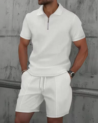 Herren lässiges Poloshirt- und Shorts-Set | kurzer hose – Weiß