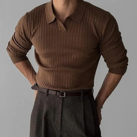 Elegantes Vintage-Polo für Männer | Langarm – Braun
