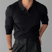 Elegantes Vintage-Polo für Männer | Langarm – Schwarz