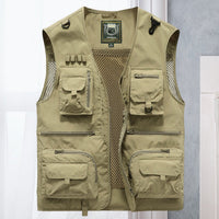 Tobias | Herren Outdoor-Gilet atmungsaktiv Nylon Multitaschen-Weste – Khaki